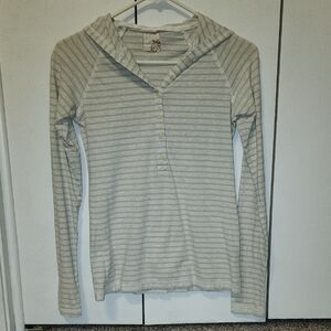 Striped Gray Hooded Long Sleeve Top